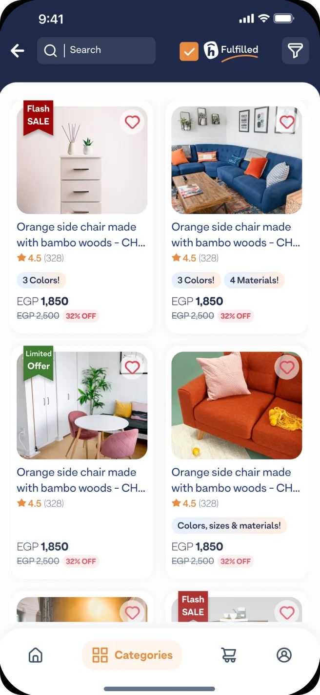 Product listing with offers and ratings