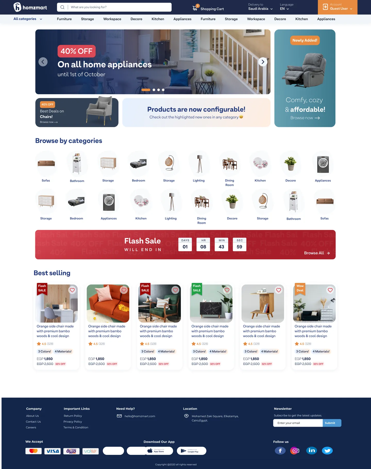 Website home page with offers, categories, a flash sale and best sellers