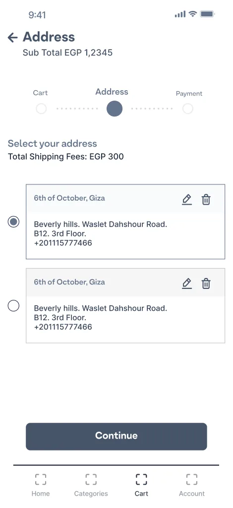 Address wireframe with shipping fees shown