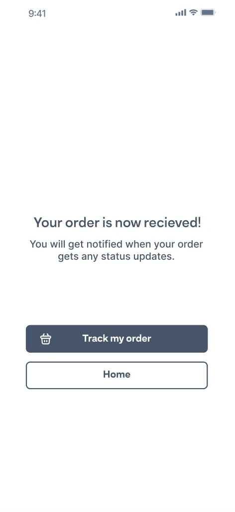 Order received wireframe with a track order button