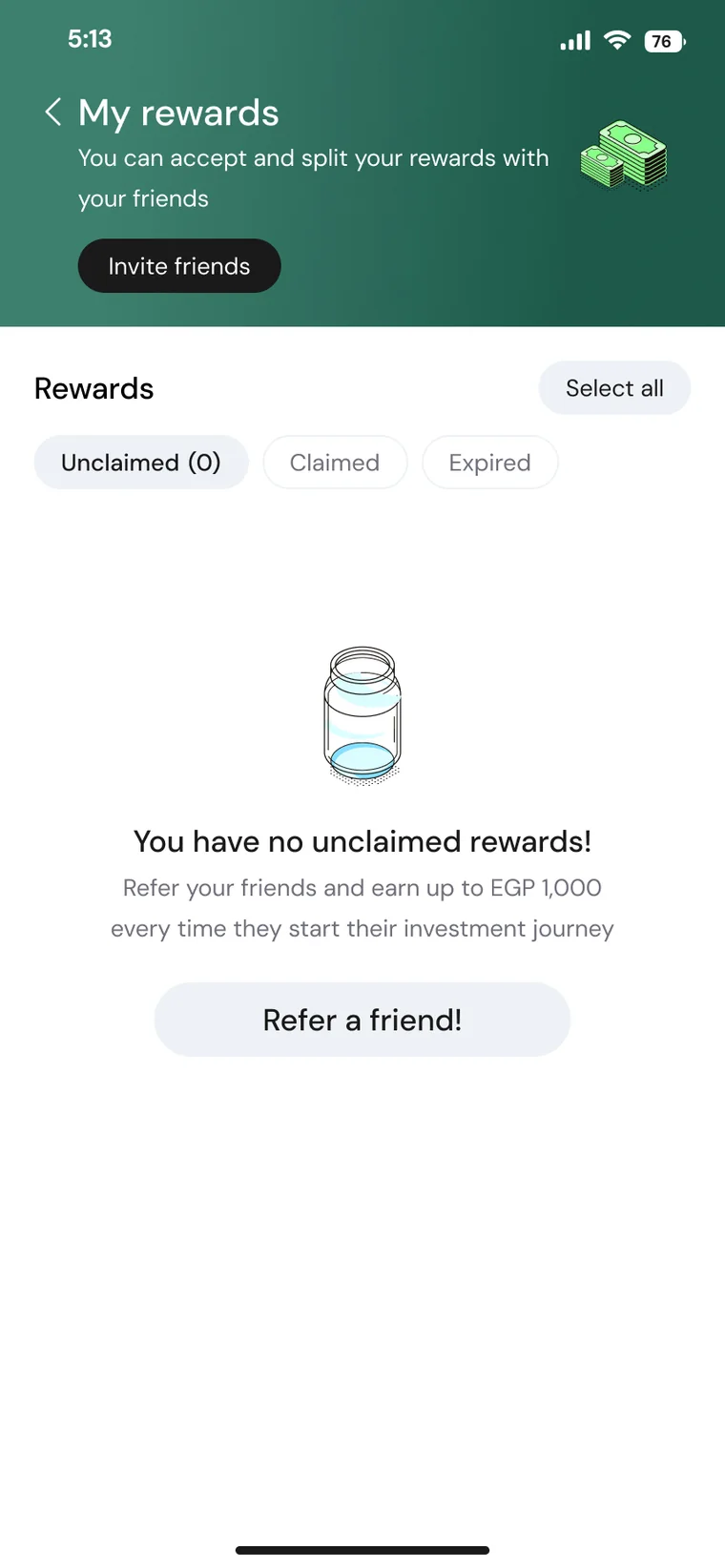 Empty state with a Refer a friend button