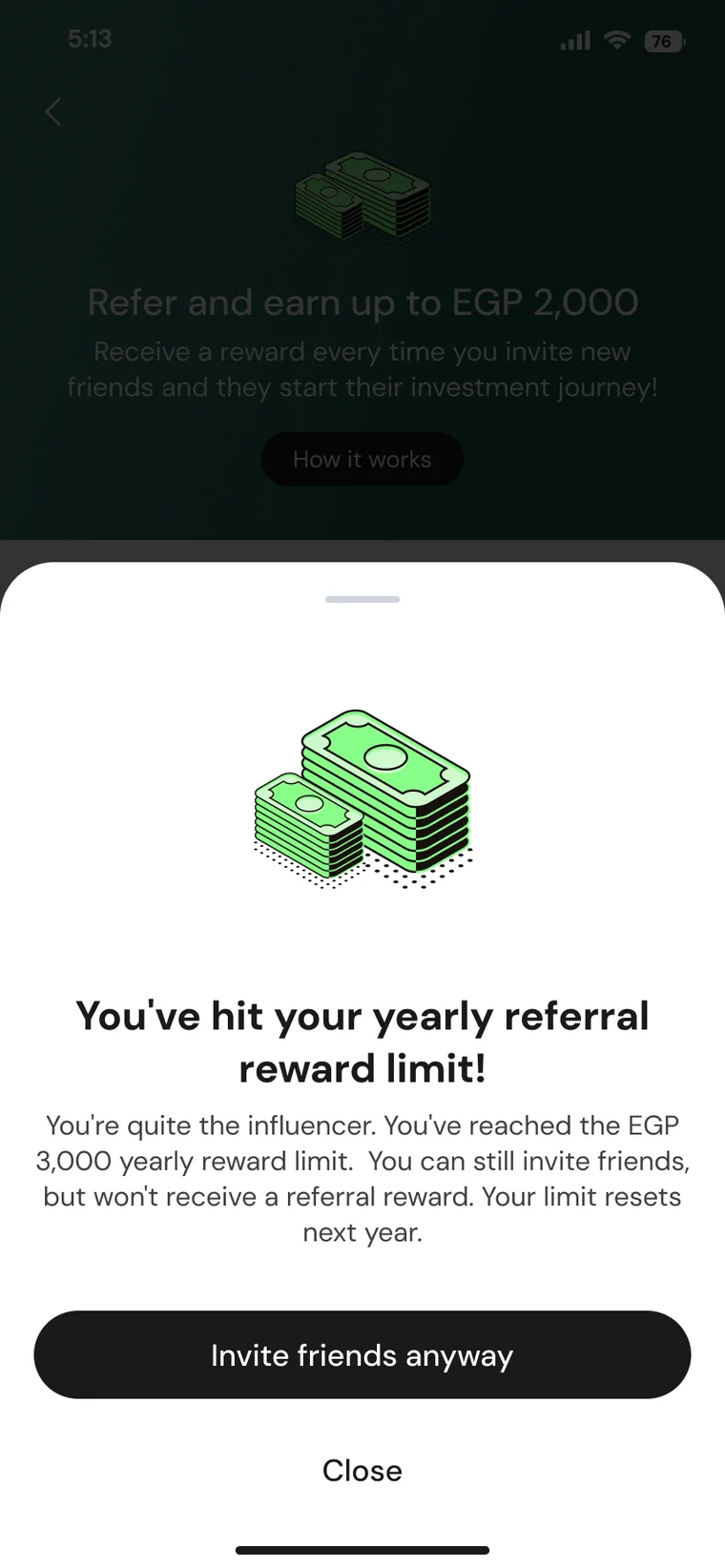 Message shown when the yearly reward limit is reached