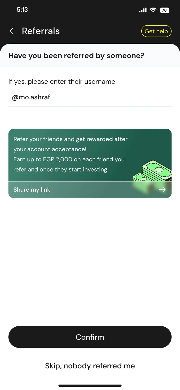 Field to enter the referrer’s username