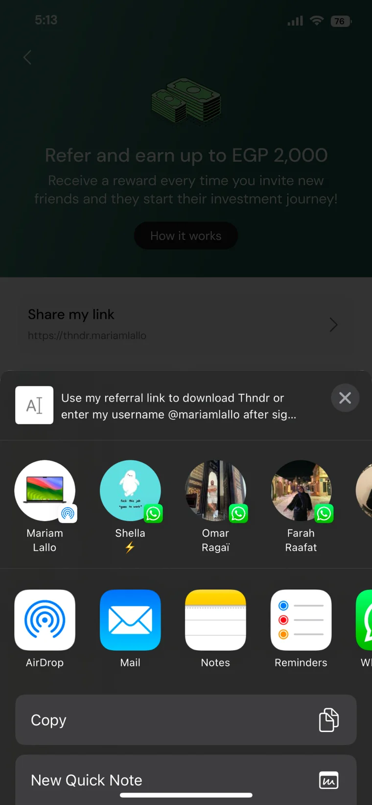 Native share sheet with a prefilled message