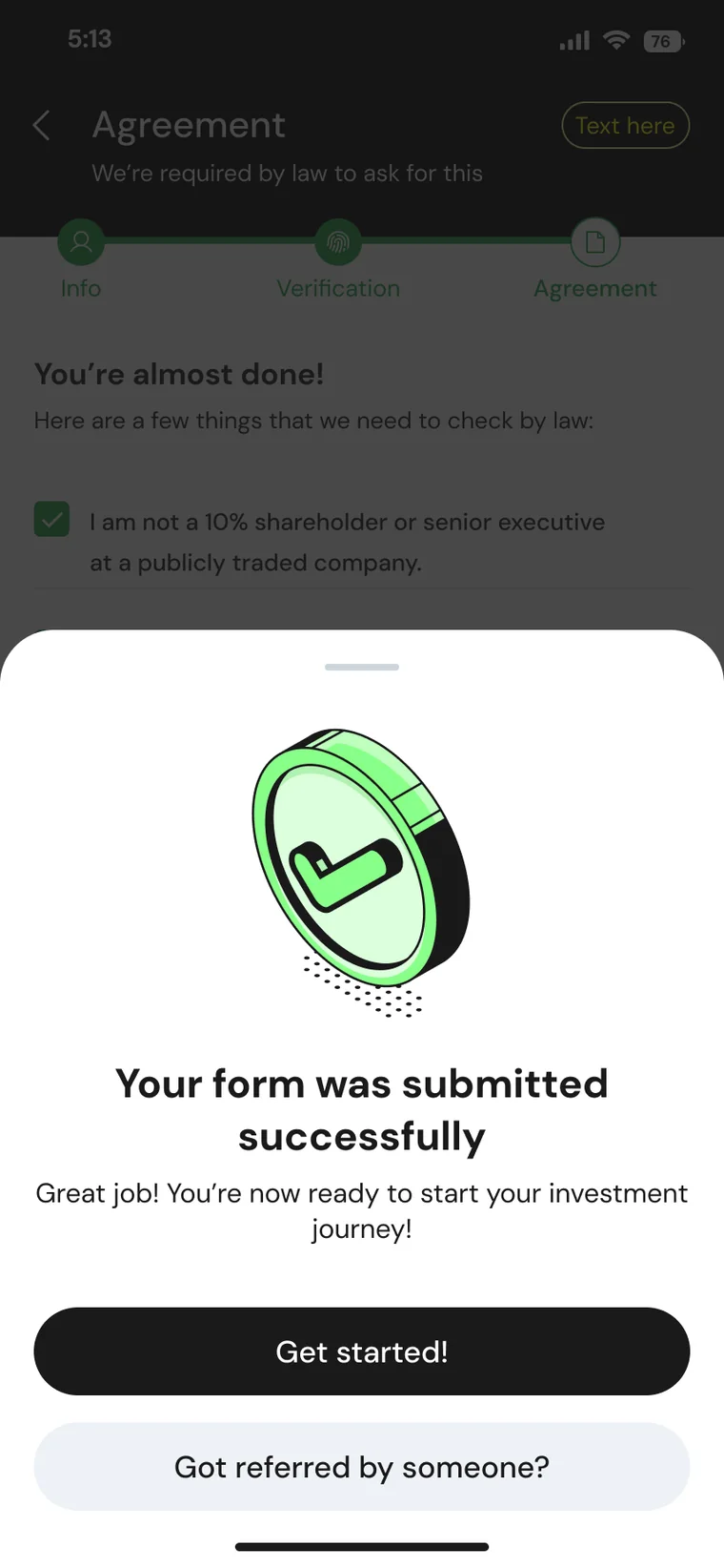 Sign-up confirmation with a Got referred by someone option