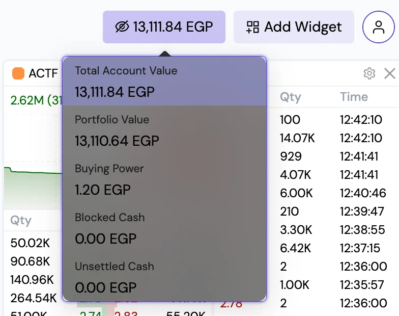 The MVP balance menu: grey translucent panel with low-contrast text